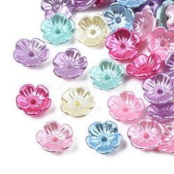 5-pétalo tapas de cuentas de perlas de imitación de plástico abs, flor, color mezclado, 10.5x10.5x4mm, agujero: 1.6 mm