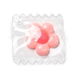 Süße Kunststoffanhänger, mit Harz-Cabochon im Inneren, Süßigkeiten-Anhänger, Blume, 29~29.5x29~29.5x5~6 mm, Bohrung: 1 mm
