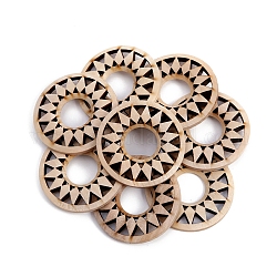 Colgantes huecos de madera, plano y redondo con flor, para la fabricación de joyas de aretes, PapayaWhip, 36x5mm, diámetro interior: 12 mm