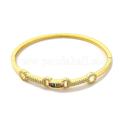 Bracelet à charnière rectangle en zircone cubique colorée, bijoux en laiton pour femmes, or, diamètre intérieur: 2x2-1/4 pouce (5x5.72 cm)