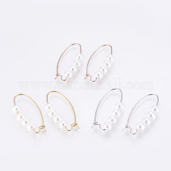 304 Stainless Steel Hoop Earrings, Beaded Hoop Earrings, with Acrylic Pearl Beads, Mixed Color, 37x18x6mm, Pin: 0.9mm