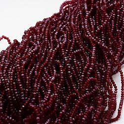 Half Rainbow Plated Faceted Rondelle Glass Bead Strands, Frosted, Dark Red, 4~4.5x3~3.5mm, Hole: 0.8mm, about 150pcs/strand, 15.1 inch