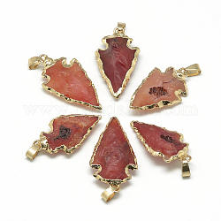 Rosso naturale agata pendenti, con accessori di ottone, tinto, oro, 25~50x15~25x5~15mm, Foro: 7x4 mm