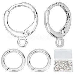 CREATCABIN 24 Pairs Brass Huggie Hoop Earring Findings, with Horizontal Loops, Long-Lasting Plated, Lead Free & Nickel Free, with 48Pcs 304 Stainless Steel Jump Rings, Platinum, 14.7x11.7x2mm, Hole: 1.8mm