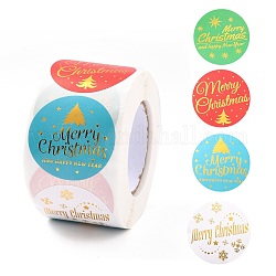 Рождественские тематические плоские круглые наклейки в рулоне, самоклеящиеся бумажные наклейки, для партии, декоративные подарки, разноцветные, красочный, 38x0.1 мм, о 500шт / рулон