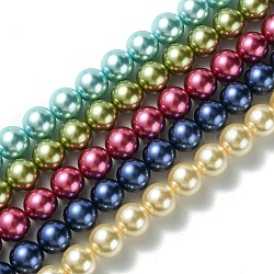 Umweltfreundliche runde Perlenstränge aus gefärbtem Glasperlen, Klasse A, Baumwollkordel Gewinde, Mischfarbe, 14 mm, Bohrung: 0.7~1.1 mm, ca. 30 Stk. / Strang, 15 Zoll