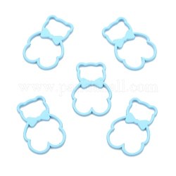Spray Painted Alloy Pendents, Bear with Bowknot, Light Sky Blue, 22x15x1.5mm, Hole: 6x9mm