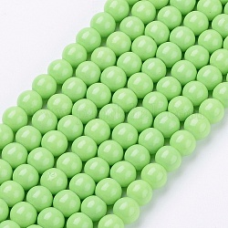 Окрашенные стеклянные бусины , спекающийся лак, круглые, светло-зеленый, 6 мм, отверстие : 1.3~1.6 мм, около 133 шт / нитка, 31.4 дюйм
