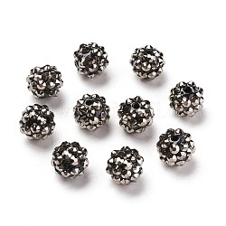 Perline in resina strass chunky, perle tonde in resina, grigio, 12mm, Foro: 3 mm