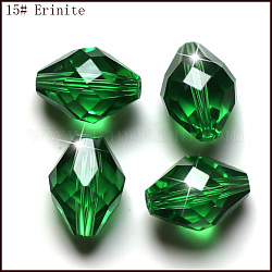 Imitazione branelli di cristallo austriaco, grado aaa, sfaccettato, bicono, verde, 10x13mm, Foro: 0.9~1 mm
