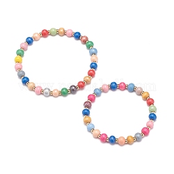 Ensemble de bracelets extensibles en perles rondes en bois naturel de 2 pièce de 2 tailles pour enfant et parent, colorées, diamètre intérieur: 1-7/8~2-1/4 pouce (4.7~5.7 cm), 1pc / taille