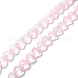 Transparent perles de verre brin, cœur, rose, 7.5~8.5x8~8.5x4~4.5mm, Trou: 1mm, Environ 44~45 pcs/chapelet, 12.56~12.87 pouce (31.9~32.7 cm)