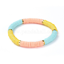 Stretch-Armbänder, mit handgefertigten heishi perlen aus polymer clay und abstandsperlen aus messing, Farbig, 2-1/8 Zoll (5.3 cm)