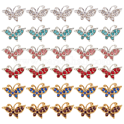 Olycraft 30 Uds 6 colores cabujones de rhinestone de aleación, mariposa, dorado, color mezclado, 8.5x12.5x2.5mm, 5 unids / colores
