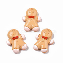 Christmas Theme Opaque Resin Cabochons, Gingerbread Man, BurlyWood, 29x22x7.5mm