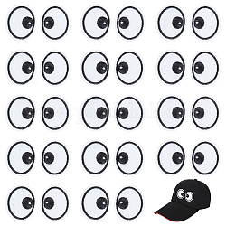 BENECREAT Polyester Embroidery Cloth Iron on Patches, Costume Accessories, Cartoon Eyes, White, 35x29x1.5mm, 20 pairs/box