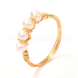 Anelli di perle d'acqua dolce naturali per ragazze, anelli in ottone dorato, bianco, misura degli stati uniti 6 3/4 (17.1mm)