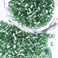 Grade A Glass Seed Beads, Hexagon(Two Cut), Silver Lined, Sea Green, 1.5~2.5x1.5~2mm, Hole: 0.8mm, about 2100pcs/bag, 450g/bag