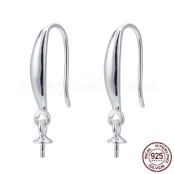 925 Sterling Silver Earring Hooks, with Cup Pearl Bail Pin, Silver, 20~21mm, Bail Pin: 6x3mm, Pin: 0.8mm