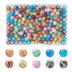 Spritewelry 200pcs 10 couleurs brins de perles de verre peintes, motif en bois, ronde, couleur mixte, 8x7.5~8.5mm, Trou: 1.4mm, 20 pcs / couleur