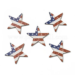 Pendenti in legno di pioppo stampati a faccia singola a tema bandiera americana, fascino stelle, sienna, 45x46.5x2.5mm, Foro: 1.2 mm