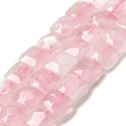 Granos naturales de abalorios de cuarzo rosa, facetados, cuadrado, 10x10x6mm, agujero: 1~1.2 mm, aproximamente 19~20 pcs / cadena, 7.09~7.48 pulgada (18~19 cm)