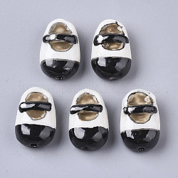 Handmade Porcelain Beads, Famille Rose Style, Baby Shoes, White & Black, 20x13x9~10mm, Hole: 1.6~2mm