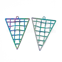 Placage ionique (ip) 304 gros pendentifs en acier inoxydable, creux, charme triangulaire, couleur arc en ciel, 50.5x35x2.5mm, Trou: 2.4mm
