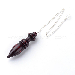 Wood Pointed Dowsing Pendulums, Dyed, with Iron Cross Chains, Coconut Brown, 10.24”(26cm), Hole: 2mm