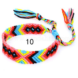 Bracelet cordon coton tressé motif losanges, bracelet brésilien réglable ethnique tribal pour femme, bleu minuit, 5-7/8~14-1/8 pouce (15~36 cm)