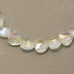 Electroplated Glass Beads, AB Color Plated, Faceted, Heart, Clear AB, 10x10x6mm, Hole: 1mm