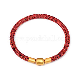 Плетеные браслеты из нержавеющей стали в европейском стиле, с настоящей позолоченной латунной магнитной застежкой 18k, долговечный, красные, 7-5/8 дюйм (19.5 см), 5.5 мм