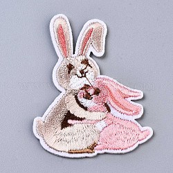 Аппликации кролика, компьютеризированная вышивка тканью утюжок на / шить на заплатках, аксессуары для костюма, розовые, 66x50x1.5 мм