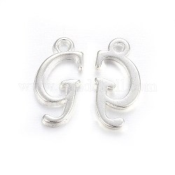 Silver Color Plated Alloy Letter Pendants, Rack Plating, Cadmium Free & Lead Free, Letter.G, 17x8x2mm, Hole: 1.5mm