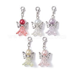 Angel Acrylic Pendant Decorations, with Alloy Lobster Claw Clasps, Mixed Color, 44mm