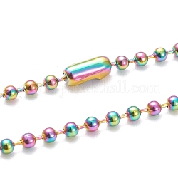 Placage ionique (ip) 304 colliers de chaîne à billes en acier inoxydable, avec des connecteurs de la chaîne de boule, couleur arc en ciel, 29.53 pouce (75 cm), perles: 3 mm