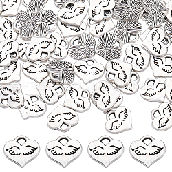 Sunnyclue 100 pz ciondoli in lega stile tibetano, cuore con ala, argento antico, 9.5x10x1.5mm, Foro: 1.5 mm