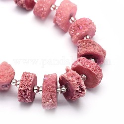 Chapelets de perles en cristal de quartz druzy naturel, quartz solaire, teinte, pépites, rouge violet pâle, 12~26x6~17mm, Trou: 1~2mm, Environ 14~16 pcs/chapelet, 7.9~8.3 pouce (20~21 cm)