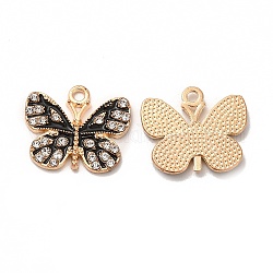 In lega con pendenti smaltati in strass, charms farfalla, oro, 16.5x19x2mm, Foro: 1.5 mm