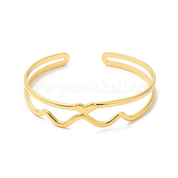 Placage ionique (ip) 304 bracelets de manchette en acier inoxydable avec ondes cardiaques, bijoux pour femmes, véritable 18k plaqué or, diamètre intérieur: 2-1/8~2-1/4 pouce (5.4~5.75 cm)
