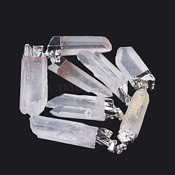 Pendentifs pointus en cristal de quartz naturel, pendentifs en cristal de roche, avec les accessoires en fer, platinée, pépites, 38~60x14~20x9~13mm, Trou: 7x3mm