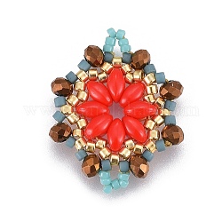 Liens de perles de rocaille japonaises miyuki & toho, motif de tissage, fleur, rouge-orange, 24~25.6x19~19.2x3.2~3.6mm, Trou: 1.5~1.6mm