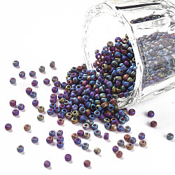 Perline di semi di vetro rotonde di grado 12/0, stile satinato trasparente, ab colore placcato, blu notte, 2x1.5mm, Foro: 0.8 mm, circa 3333pcs/50g