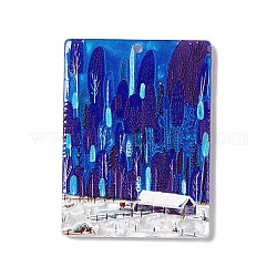 Colgantes acrílicos impresos en relieve, dijes rectangulares con patrón de paisaje, azul, 41.5x31x2.7mm, agujero: 1.6 mm