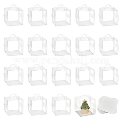 Nbeads 20 ensembles de coffrets cadeaux transparents suspendus, 4.3x4.3x4.3 boîte à bonbons transparente cube boîtes à faveur en pvc avec tapis en papier et poignée pour gâteaux de bonbons moules à chocolat cadeaux d'ornements de fête de mariage de noël