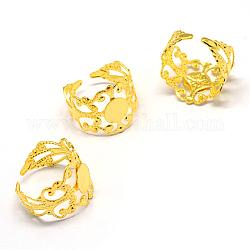 Ajustes del anillo de filigrana de hierro del manguito, plano y redondo, tamaño de 8, dorado, Bandeja: 8 mm, 18.5 mm