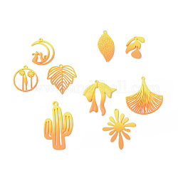 Spruzzare fascini della lega verniciati, fiore e foglia e fiocco e cactus e luna, arancione, 21~44.5x15~33.5x1~2.5mm, Foro: 1.2~1.5 mm, 18 pc / set