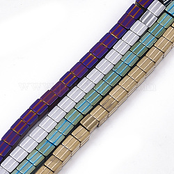 Electroplate Non-magnetic Synthetic Hematite Beads Strands, Vacuum Plating, Cube, Mixed Color, 4x3.5~4x3.5~4mm, Hole: 1mm, about 96~97pcs/strand, 15.7 inch