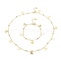 Collier et bracelets à breloques papillon, avec chaîne satellite, ensemble de bijoux pour fille femme, or, 17-1/4 pouce (43.7 cm), 7.40 pouce (188 mm)
