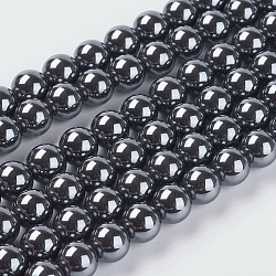 Unmagnetische synthetischen Hämatitkornen, aa Grade runde Perlen, Schwarz, 10 mm, Bohrung: 1 mm, ca. 43 Stk. / Strang